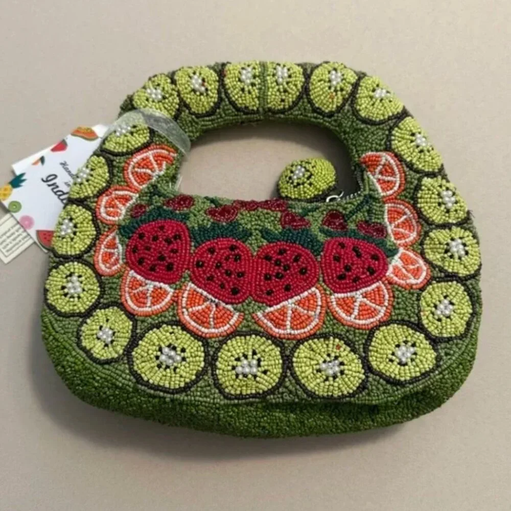 Handcrafted in India Watermelon Beaded Bag Bead Seeds Tik Tok Viral NWT